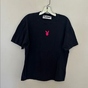 PLAYBOY Black Tee with Vibrant Pink Emblem